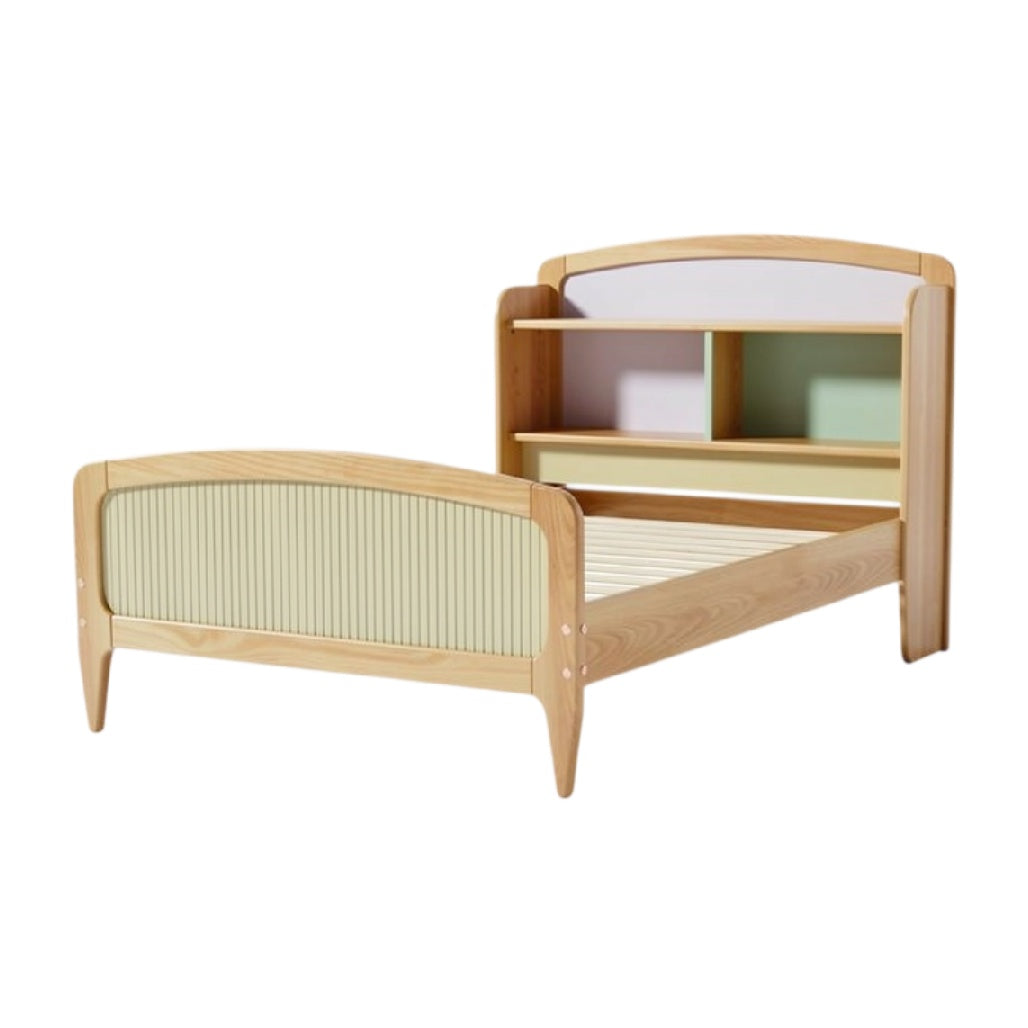 **Cama Infantil de Madeira com Estante Integrada**