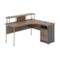 **Título Técnico em Português: Mesa de Escritório em L com Prateleira e Gavetas**